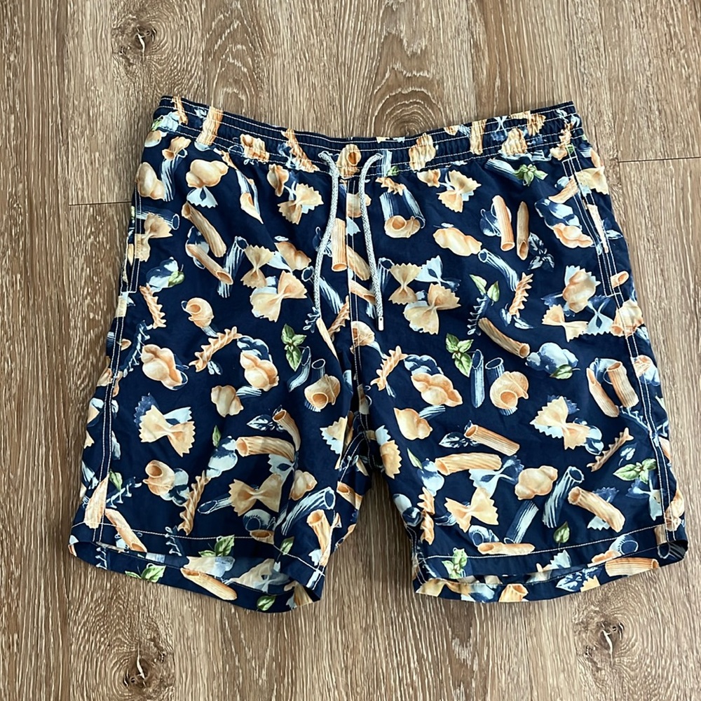 Vilebrequin Board Shorts Mens Extra Large Blue Pasta All Over Print Lined Swim